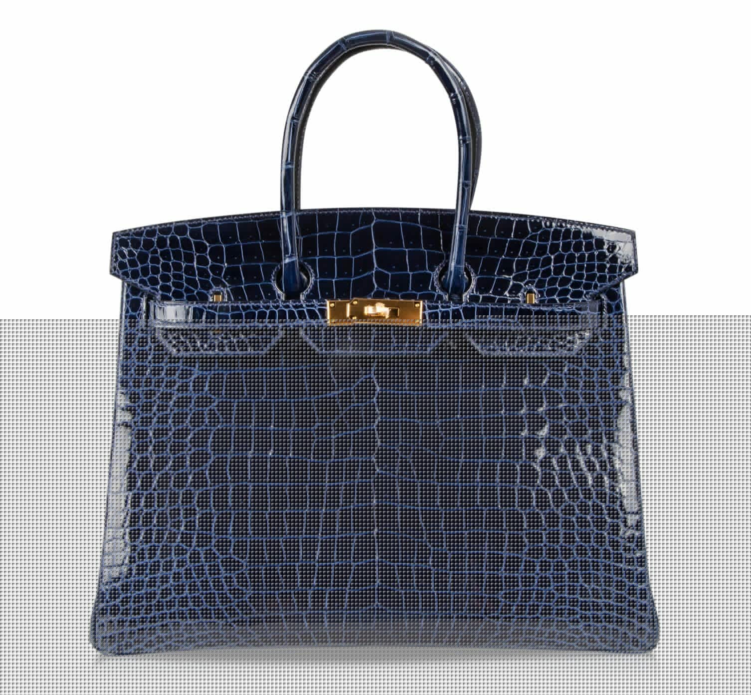 Birkin 35 Bag Blue Sapphire Porosus Crocodile Gold Hardware New