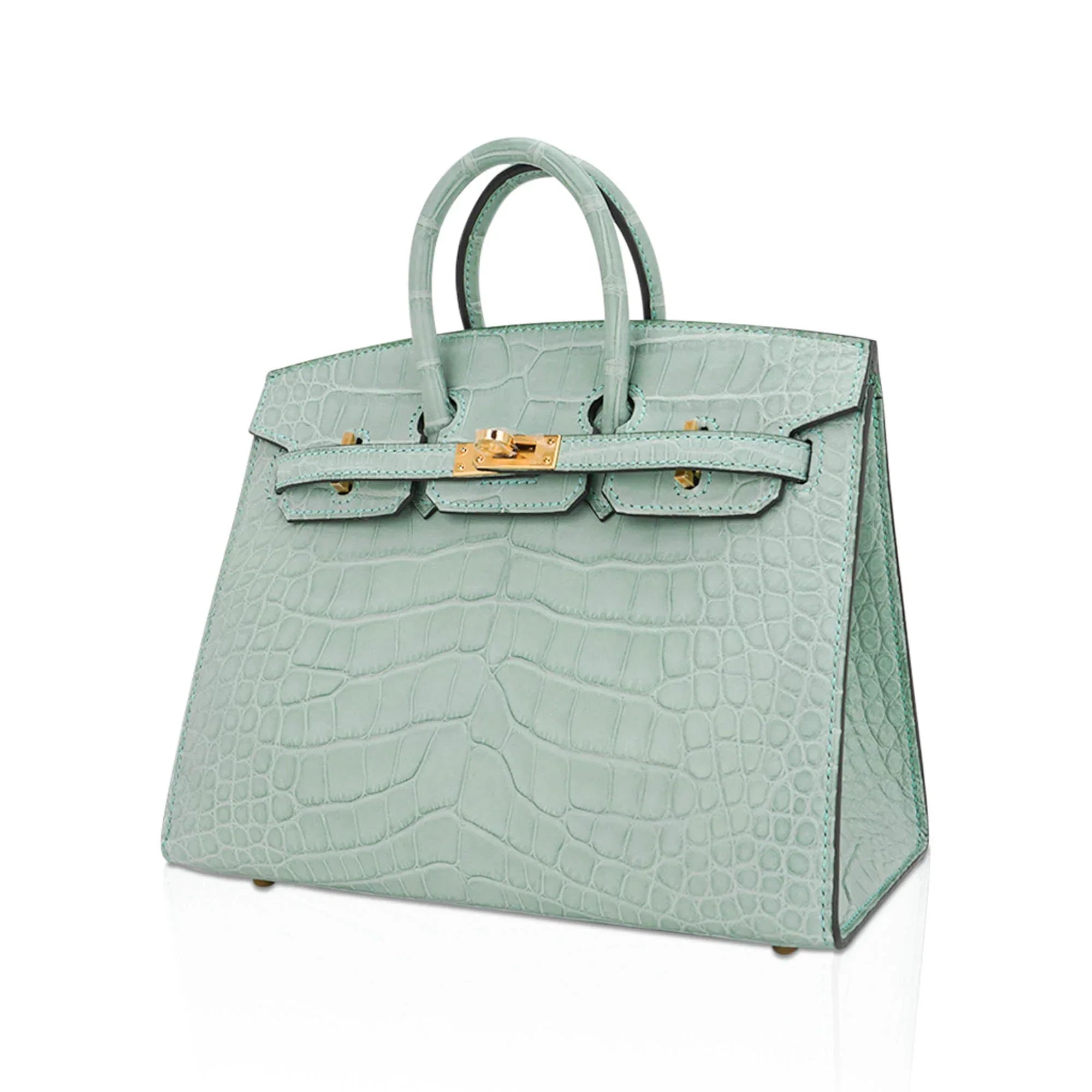 Limited Edition Birkin 20 Sellier Bag Vert D’Eau Matte Alligator with Gold Hardware
