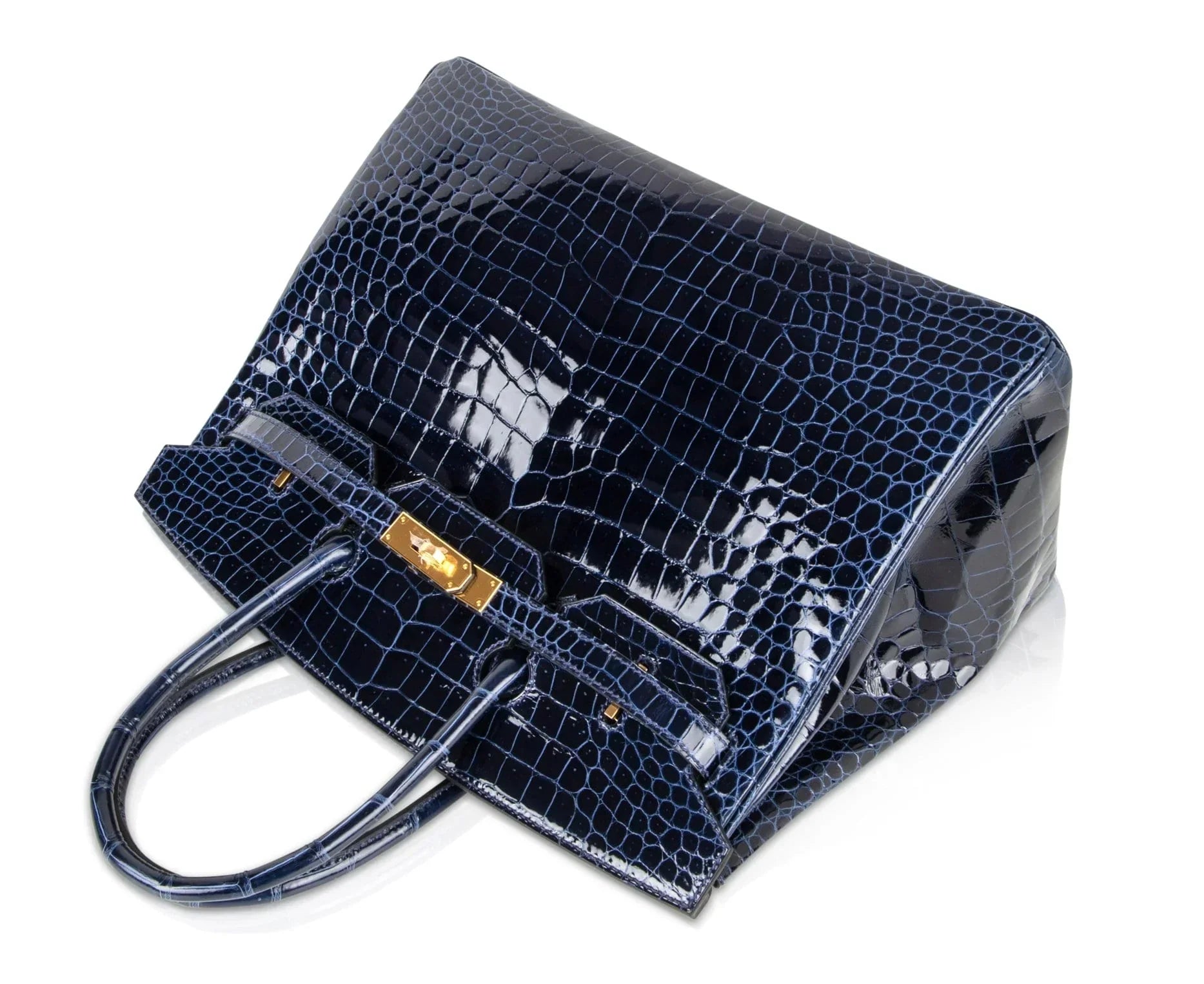 Birkin 35 Bag Blue Sapphire Porosus Crocodile Gold Hardware New