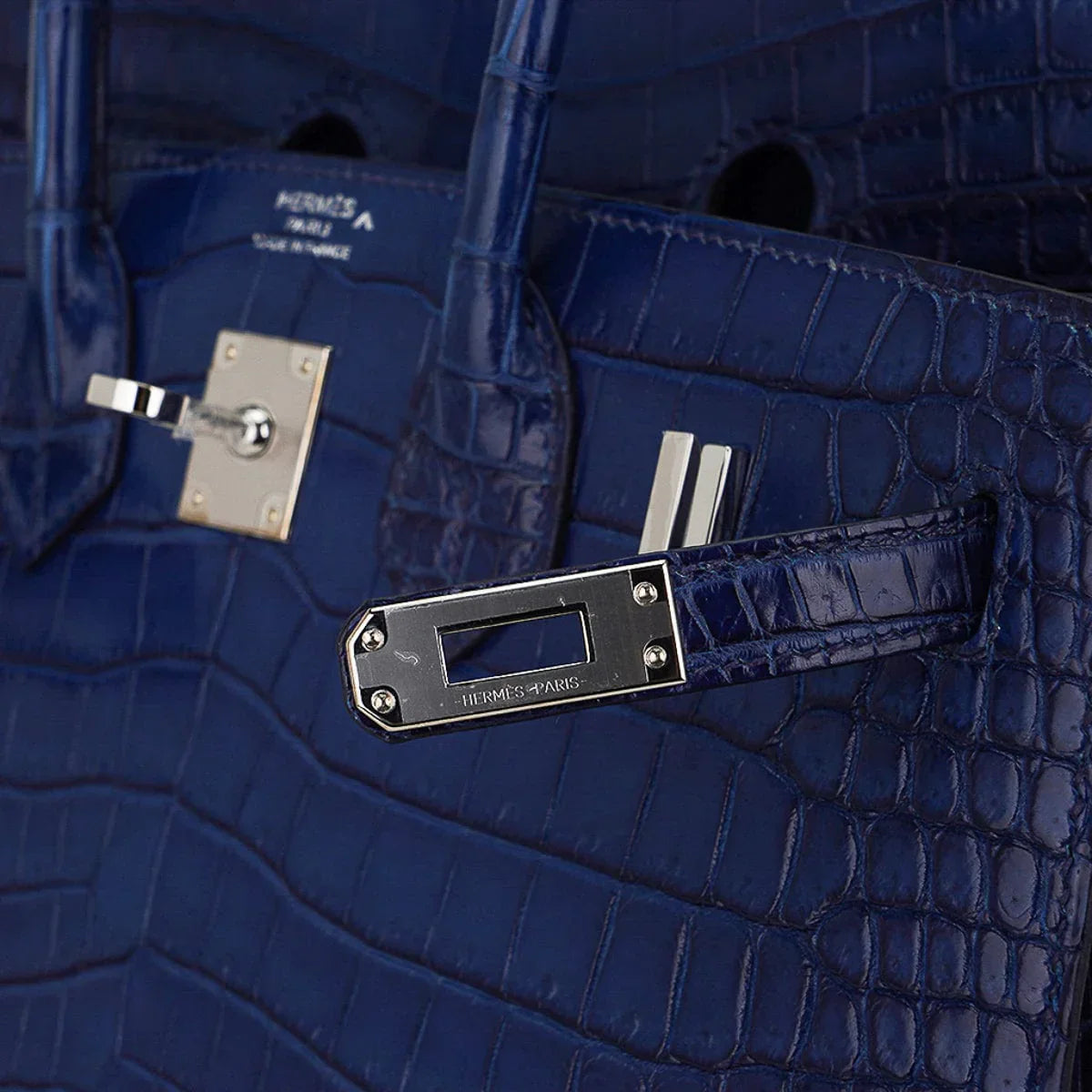 Limited Edition Birkin 25 Bag Sellier Indigo Aizome Porosus Crocodile with Palladium Hardware