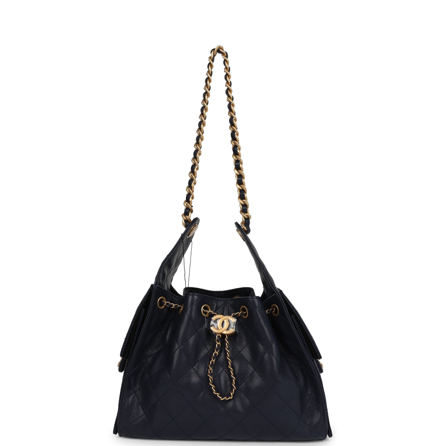 Chanel Small 25 Hobo Bag Dark Navy Caviar Antique Gold Hardware
