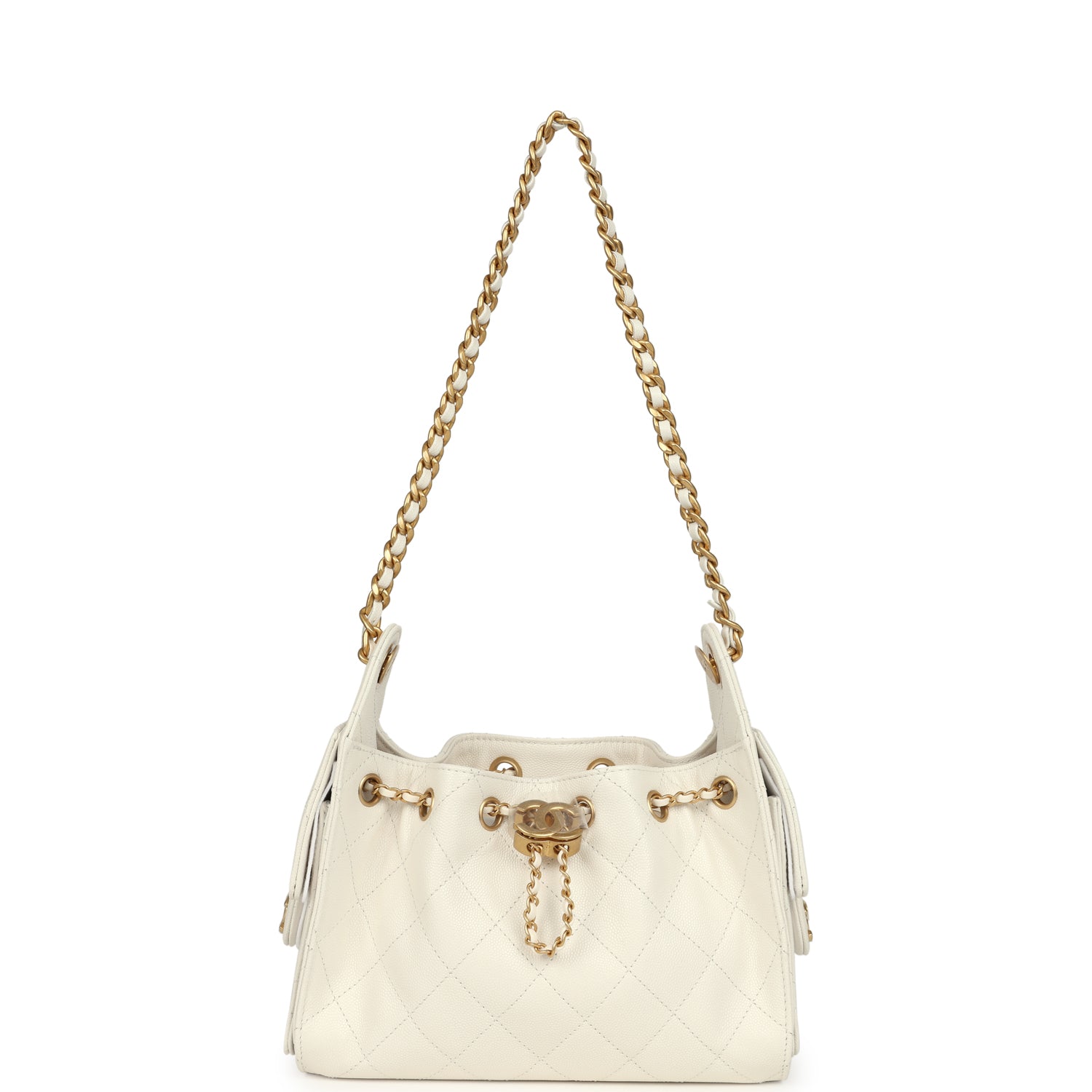 Chanel Mini 25 Hobo Bag White Caviar Antique Gold Hardware