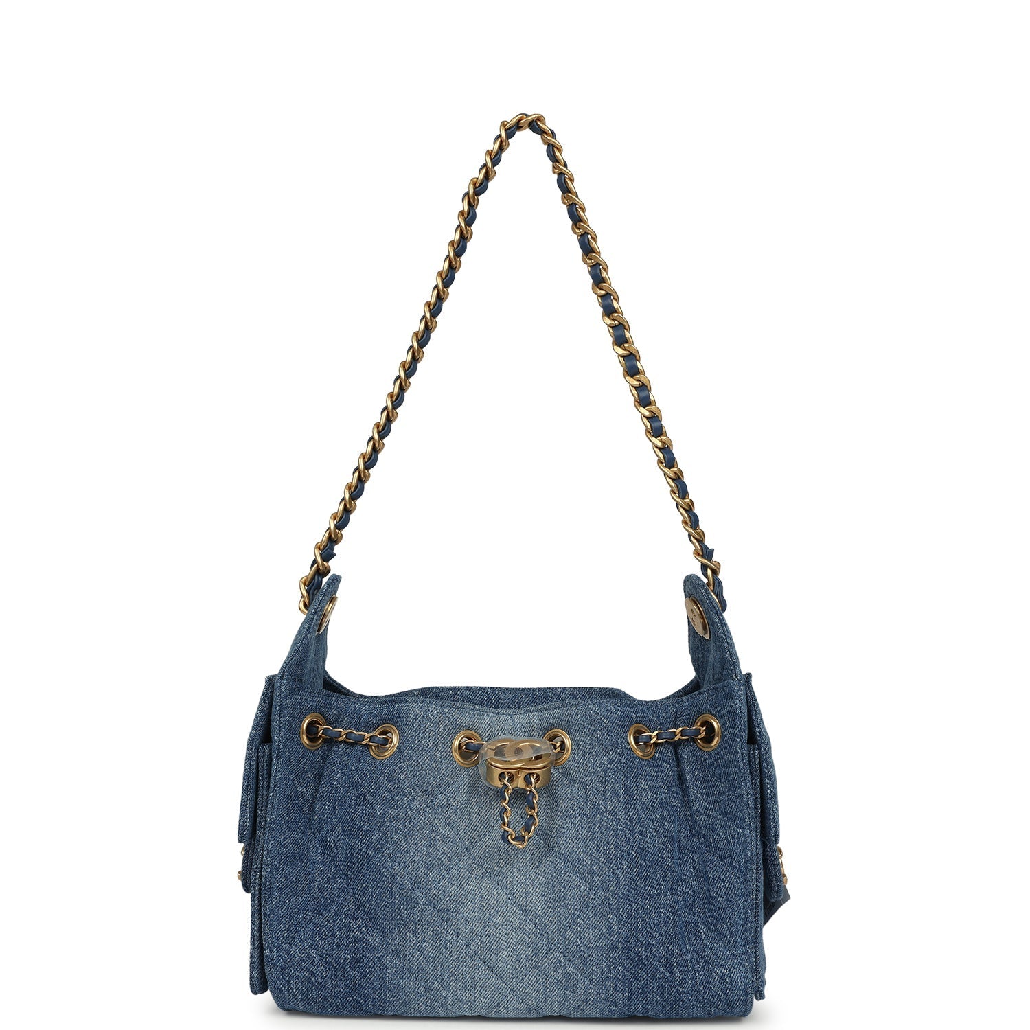 Chanel Mini 25 Hobo Bag Blue Washed Denim Antique Gold Hardware