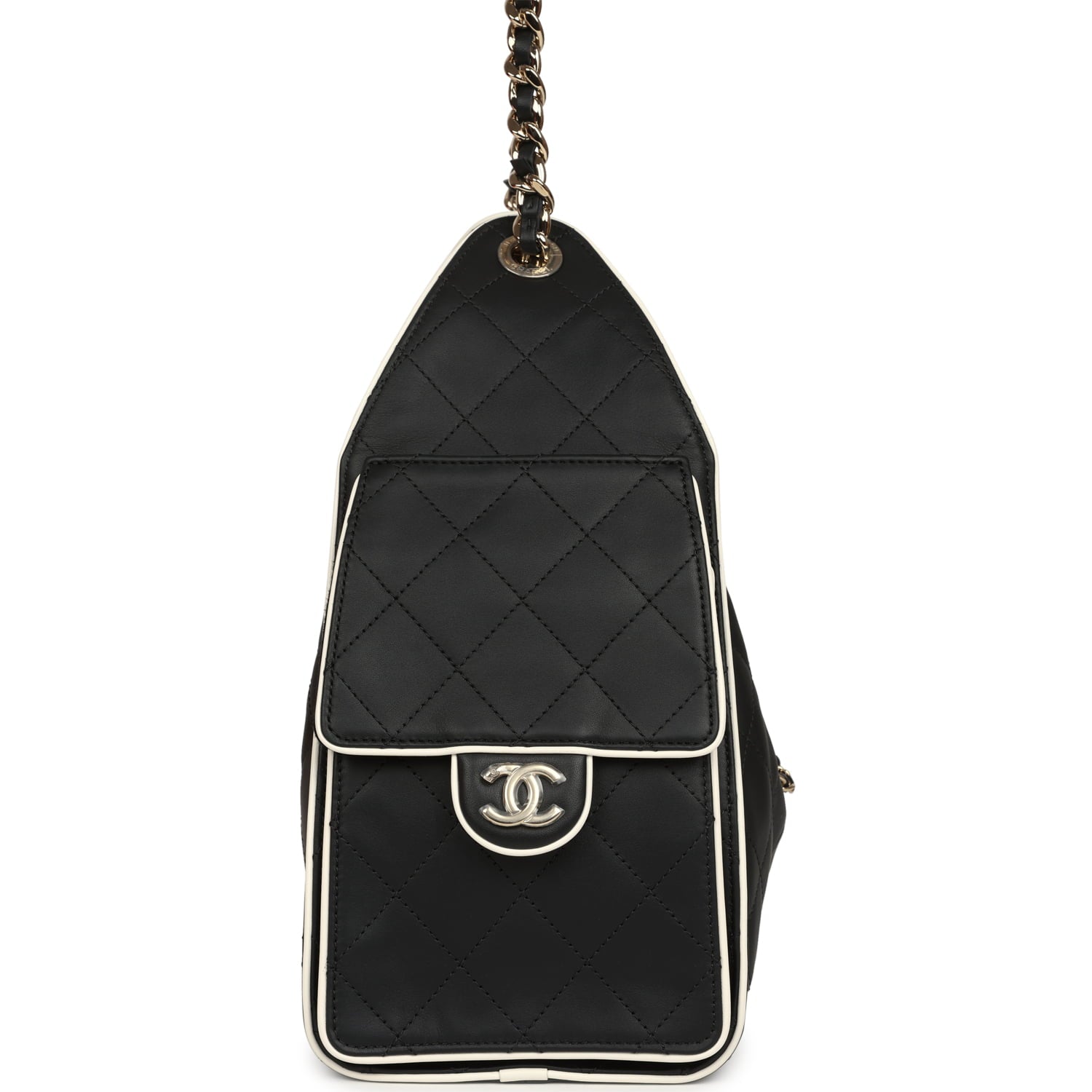 Chanel Small 25 Hobo Bag Black and White Calfskin Light Gold Hardware