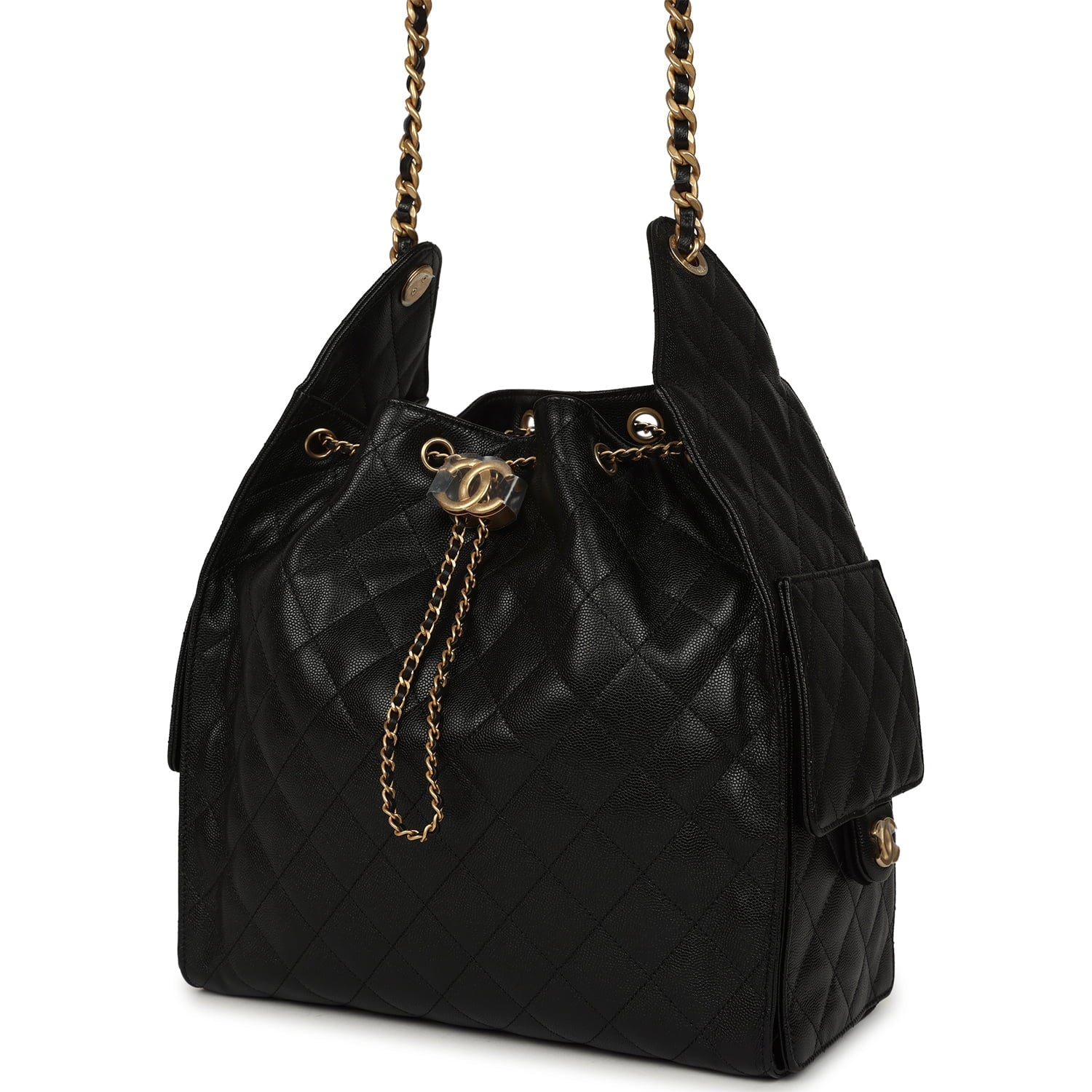 Chanel Medium 25 Hobo Bag Black Caviar Antique Gold Hardware