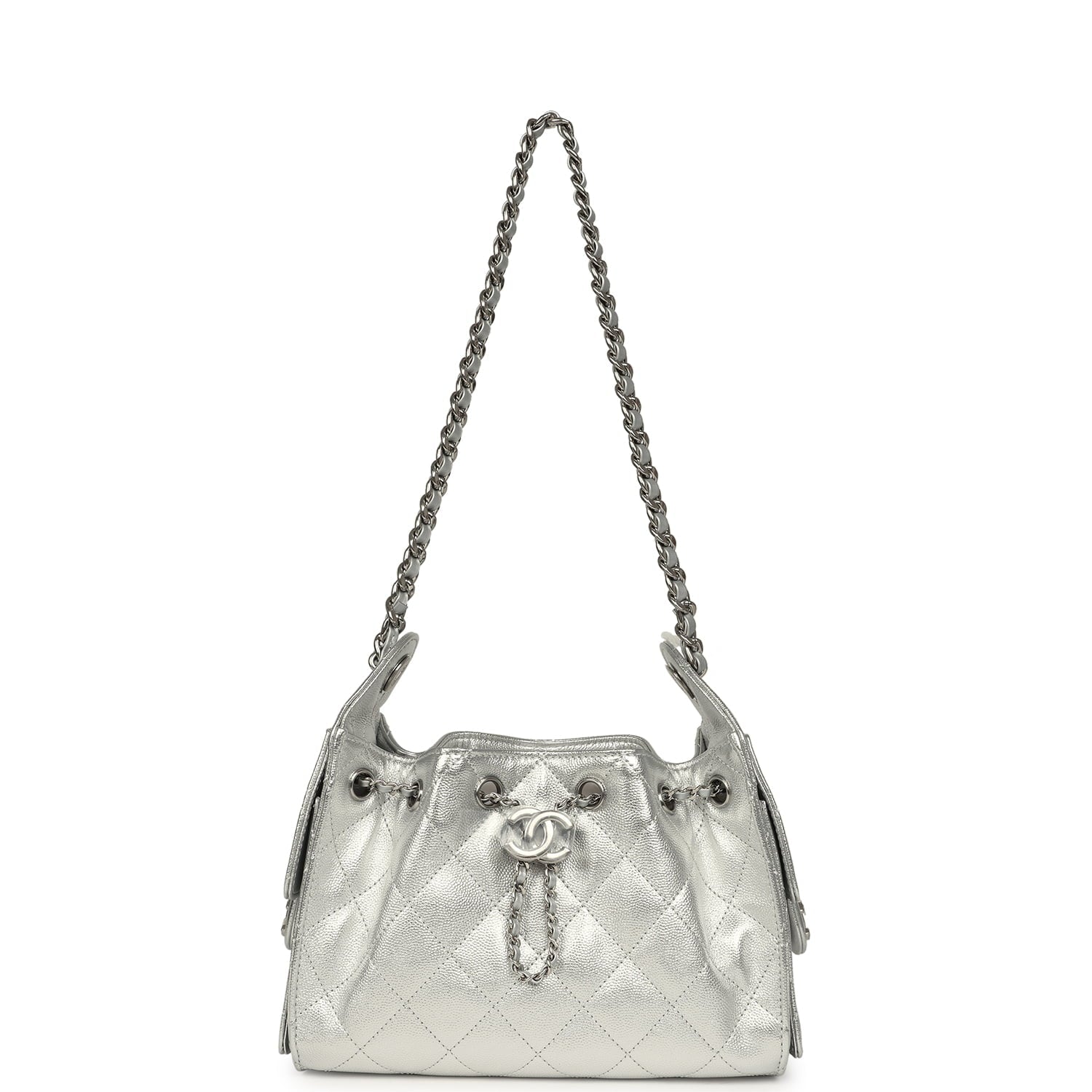Chanel Mini 25 Hobo Bag Metallic Silver Caviar Silver Hardware