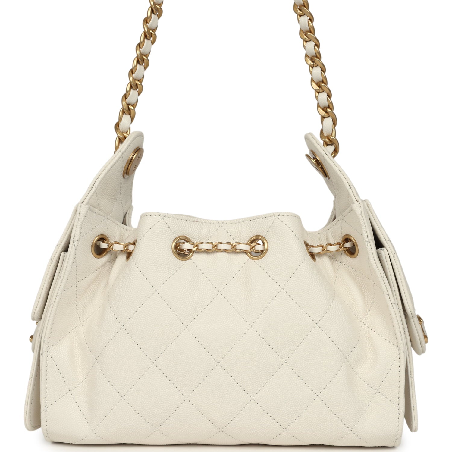Chanel Mini 25 Hobo Bag White Caviar Antique Gold Hardware