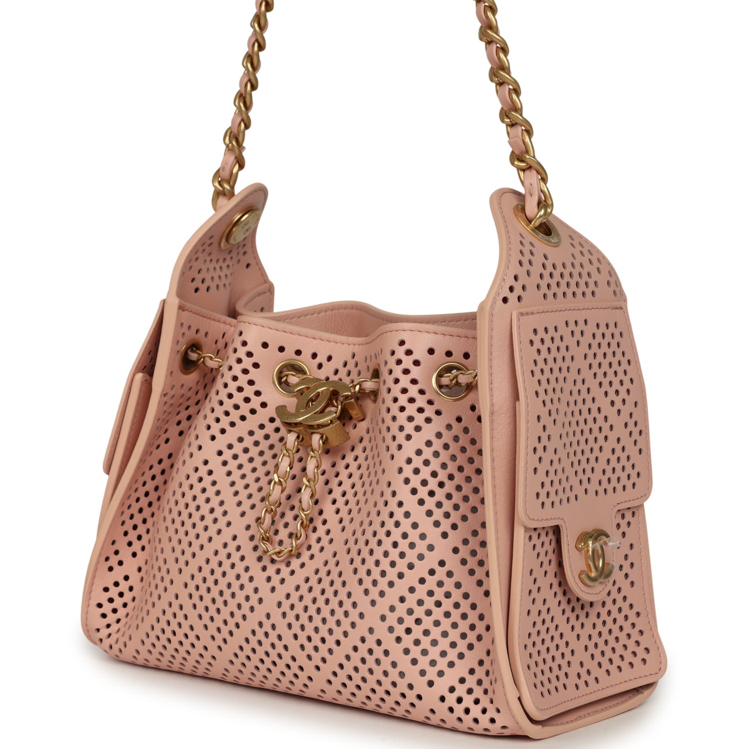 Chanel Mini 25 Hobo Bag Light Pink Perforated Calfskin Antique Gold Hardware