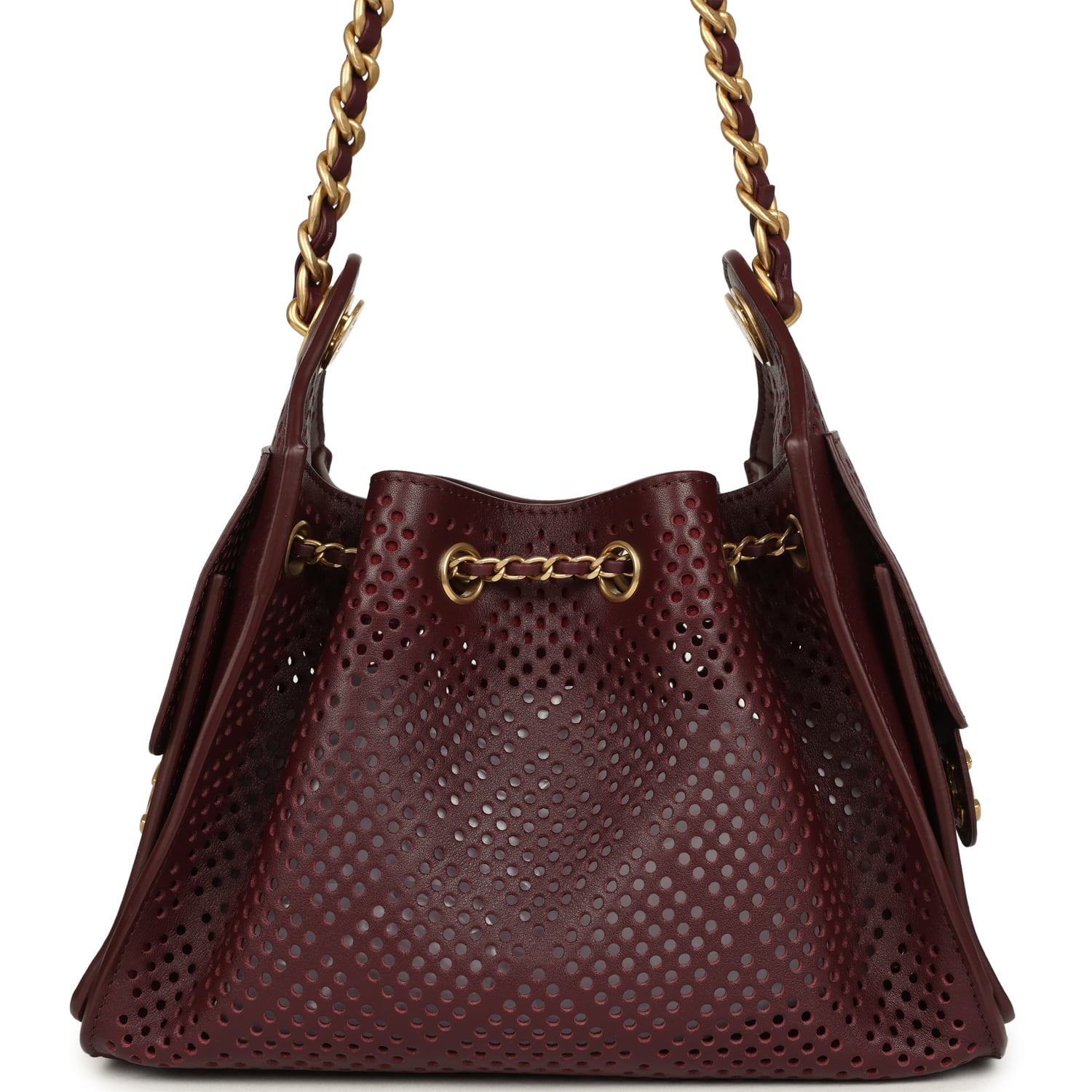 Chanel Mini 25 Hobo Bag Dark Burgundy Perforated Calfskin Antique Gold Hardware