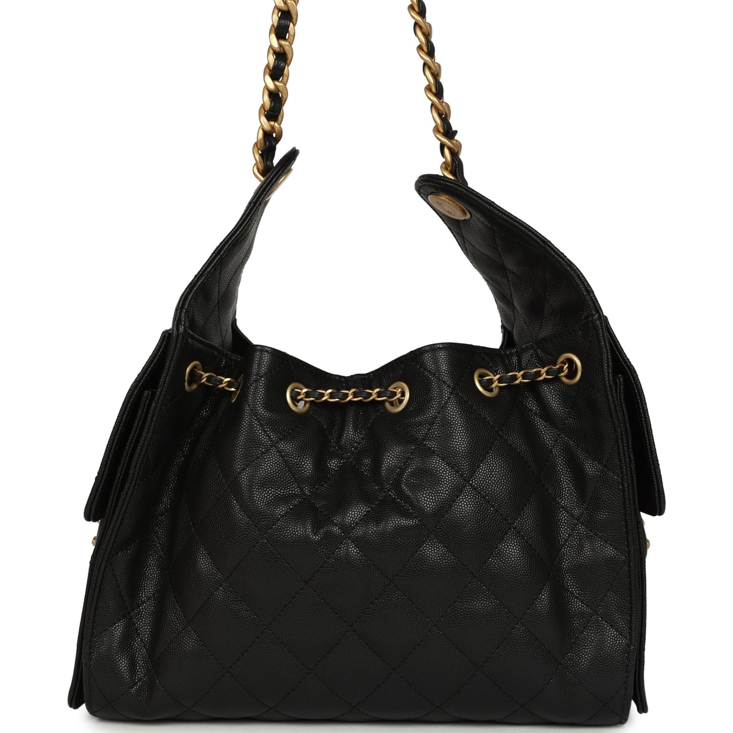 Pre-owned Chanel Small 25 Hobo Bag Black Caviar Antique Gold Hardware