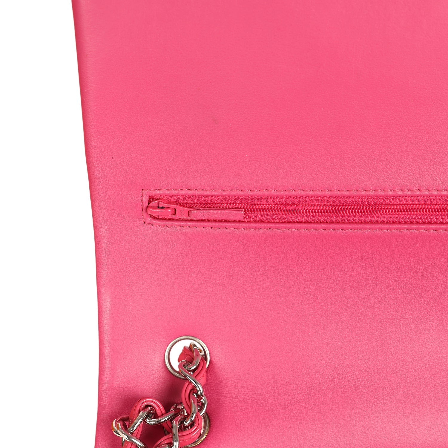 Pre-owned Chanel Maxi Classic Double Flap Bag Dark Pink Patent Silver Hardware
