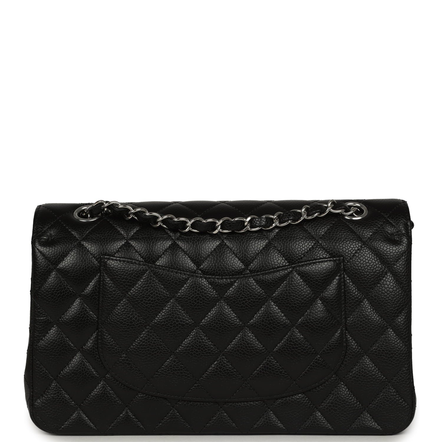 Pre-owned Chanel Medium Classic Double Flap Black Caviar Silver Hardware