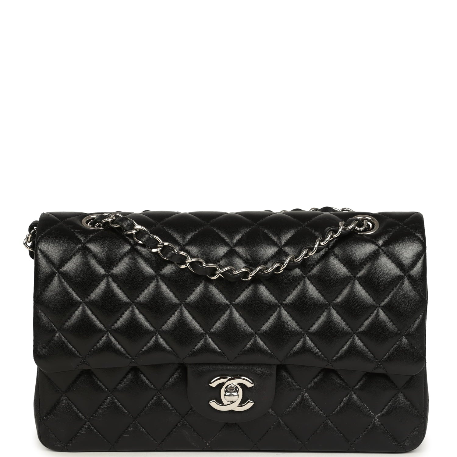Pre-owned Chanel Medium Classic Double Flap Black Caviar Silver Hardware