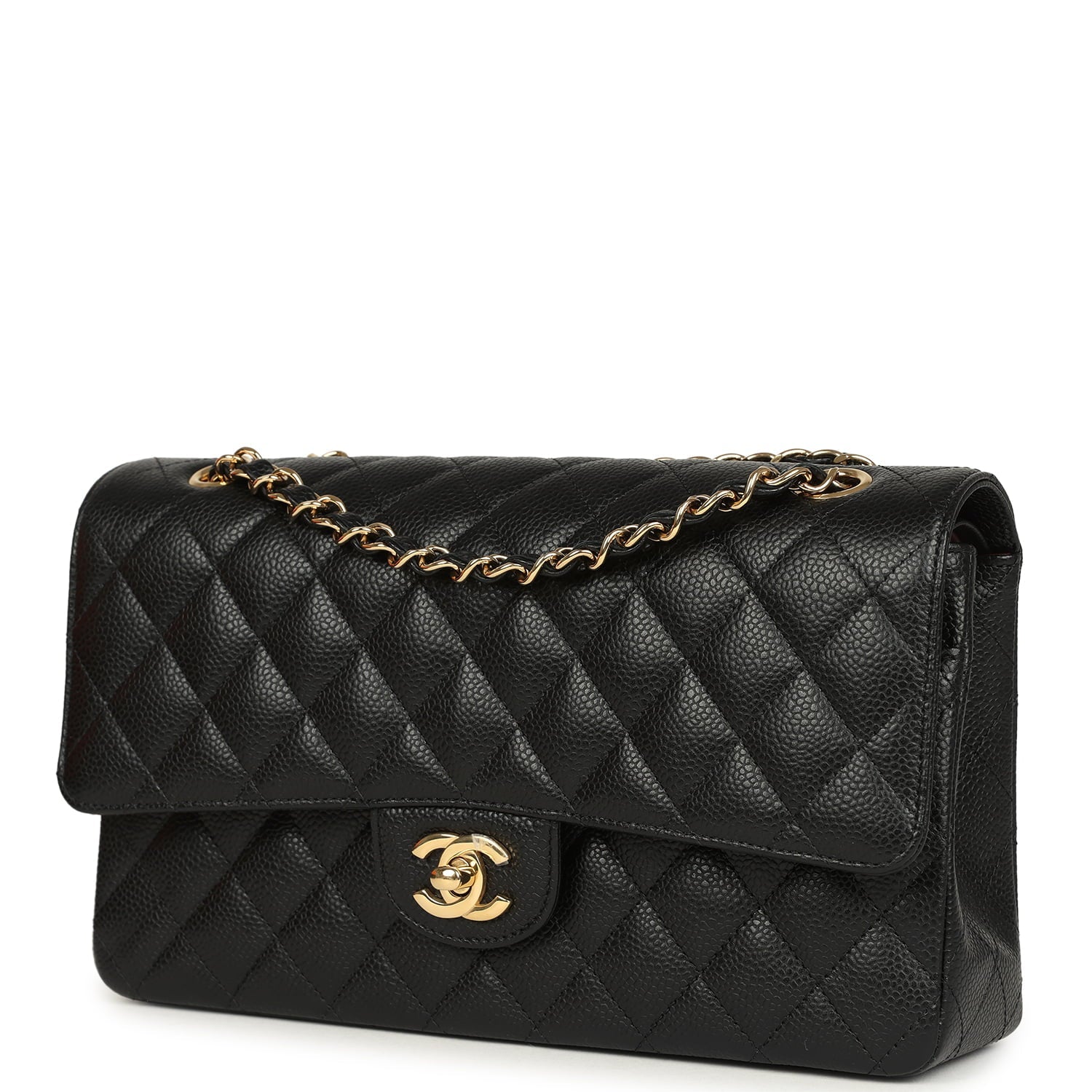 Chanel Medium Classic Double Flap Bag Black Caviar Gold Hardware