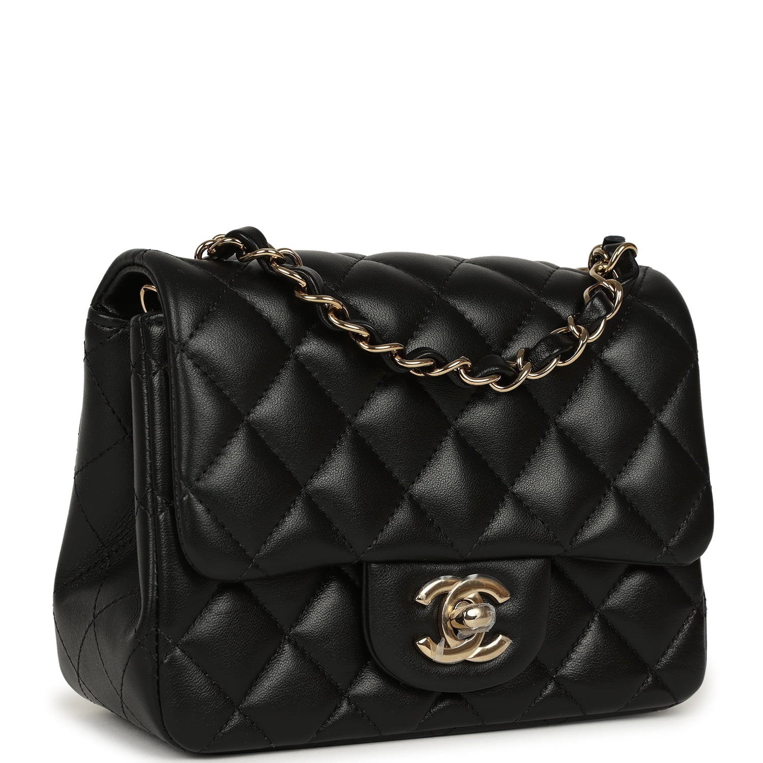 Chanel Mini Classic Square Flap Bag Black Lambskin Light Gold Hardware