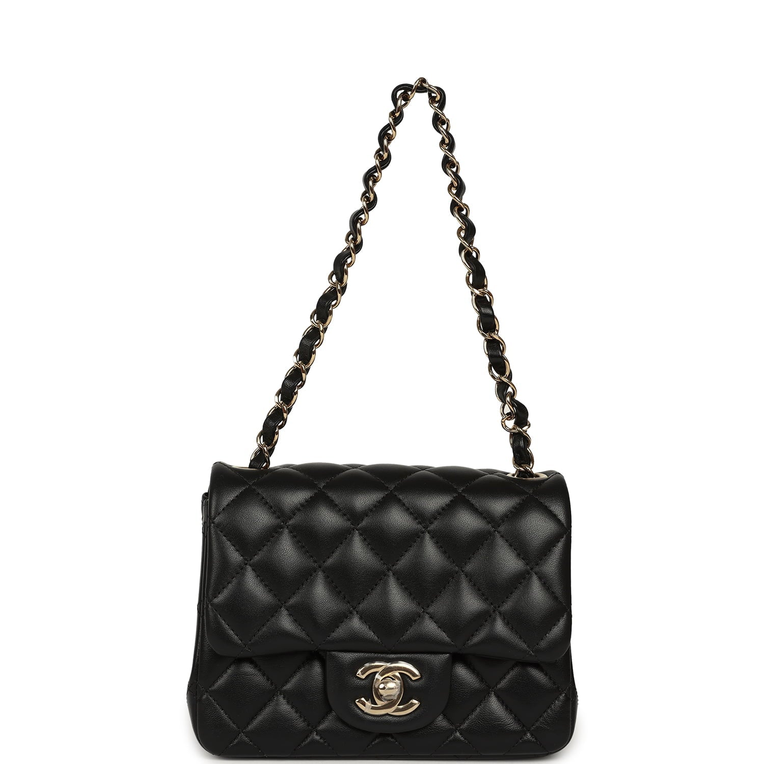 Chanel Mini Classic Square Flap Bag Black Lambskin Light Gold Hardware