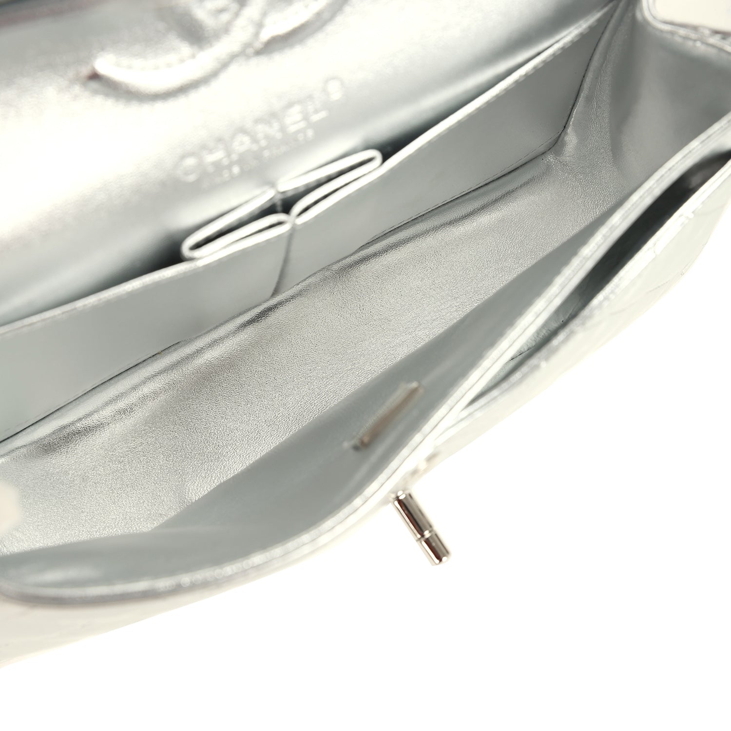 Pre-owned Chanel Small Classic Double Flap Silver Hammered Metallic Calfskin Silver Hardware