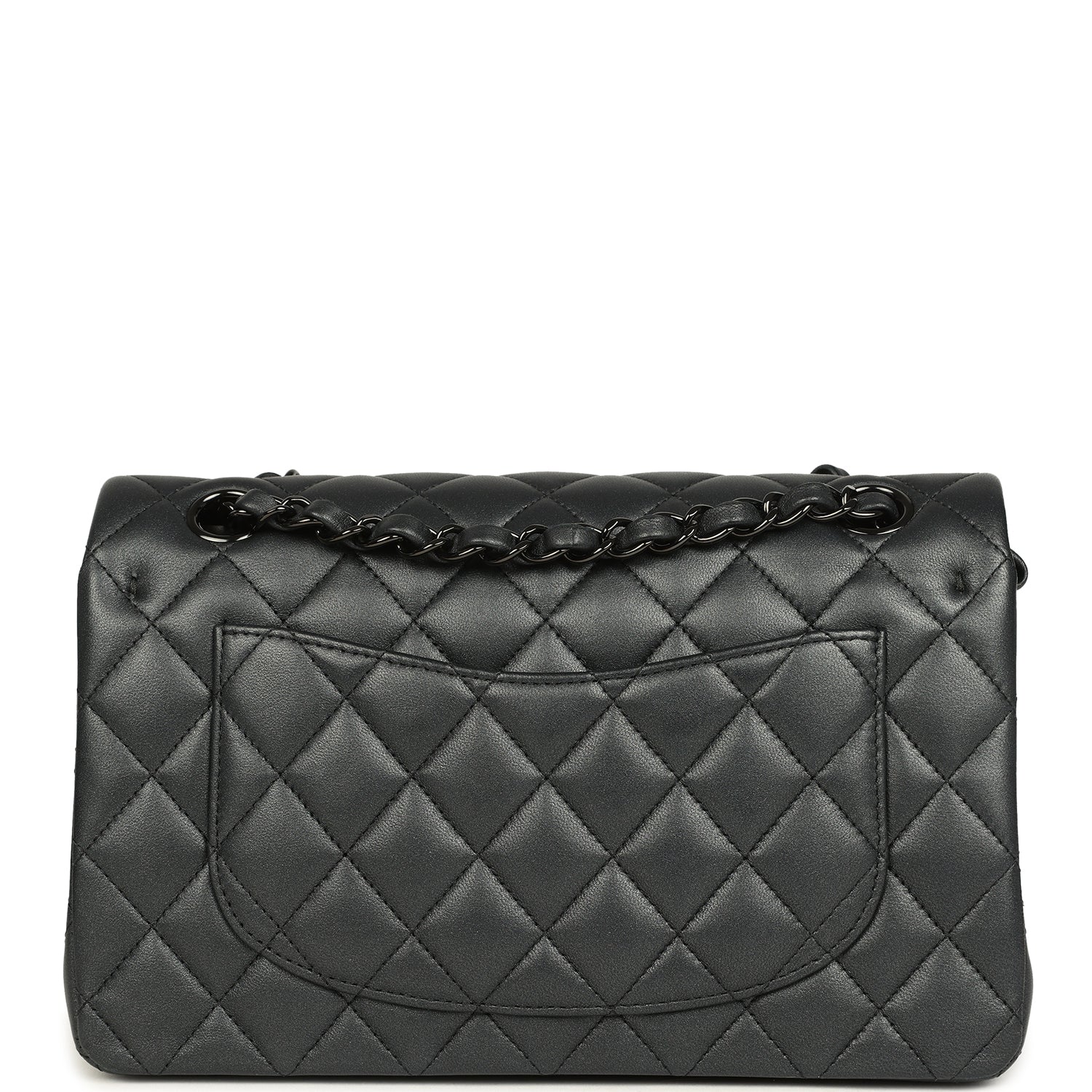 Pre-owned Chanel Small Classic Double Flap Bag So Black Iridescent Lambskin Black Hardware