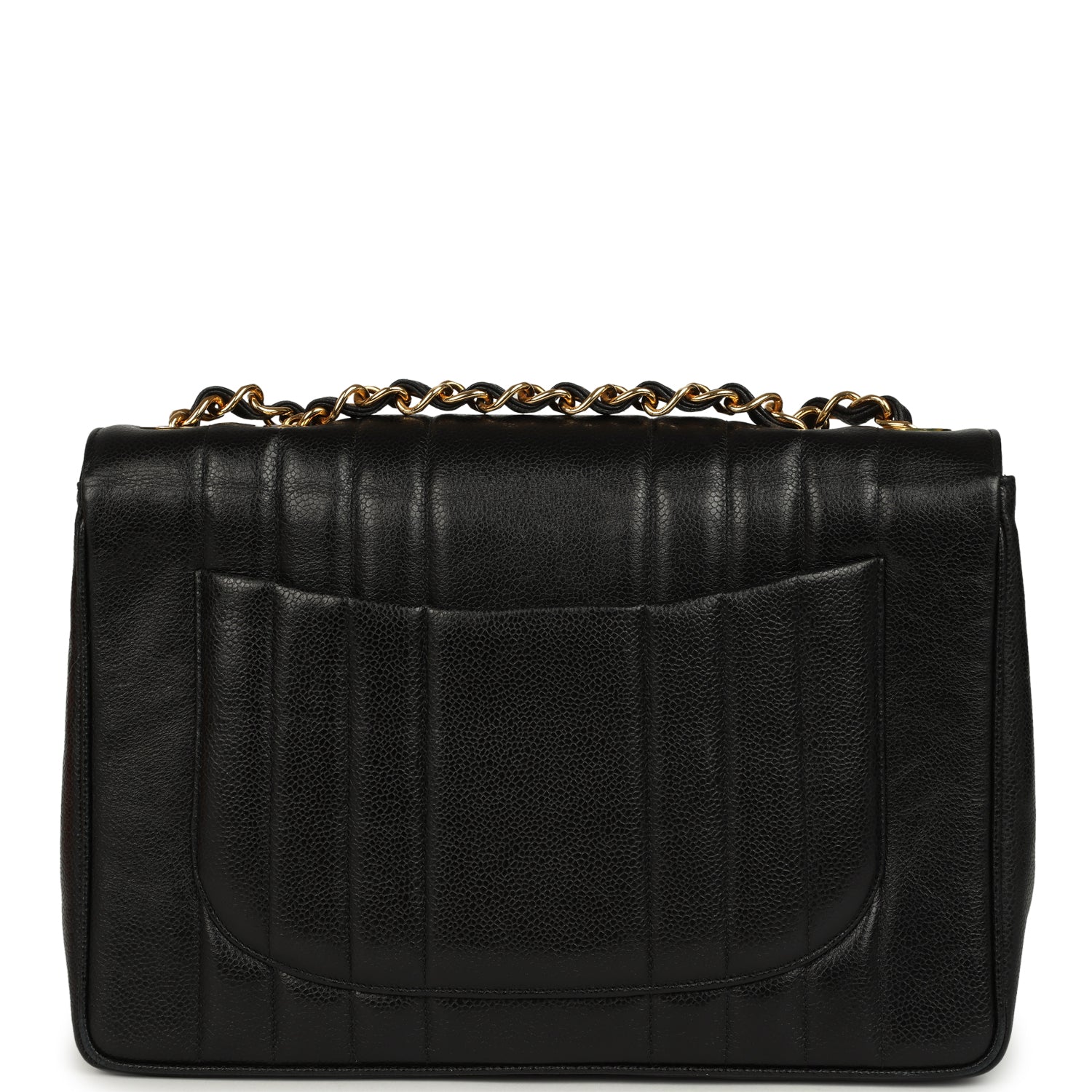 Vintage Chanel Jumbo Classic Mademoiselle Vertical Flap Black Caviar Gold Hardware