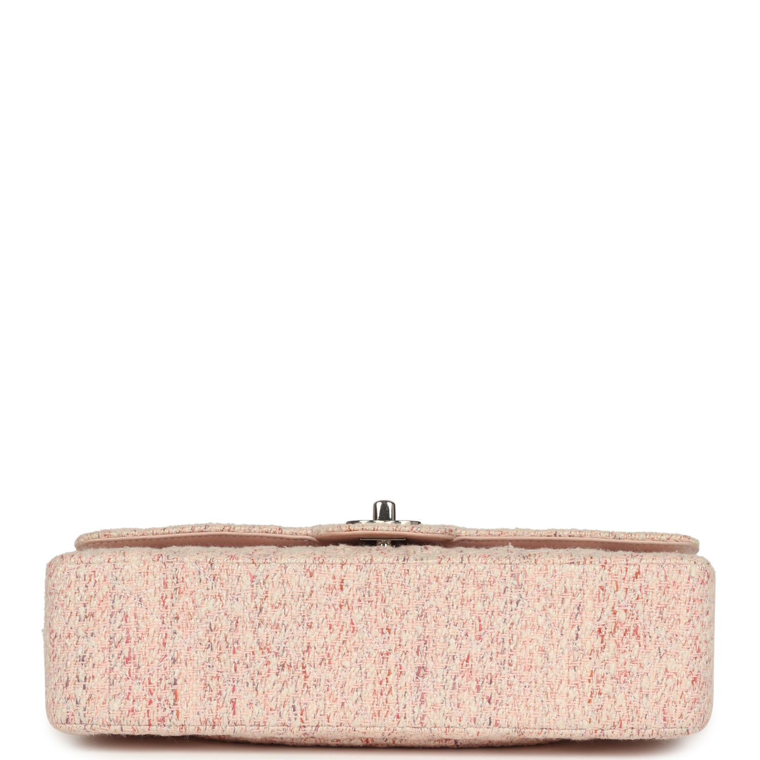 Vintage Chanel Medium Classic Double Flap Bag Light Pink and White Tweed Silver Hardware