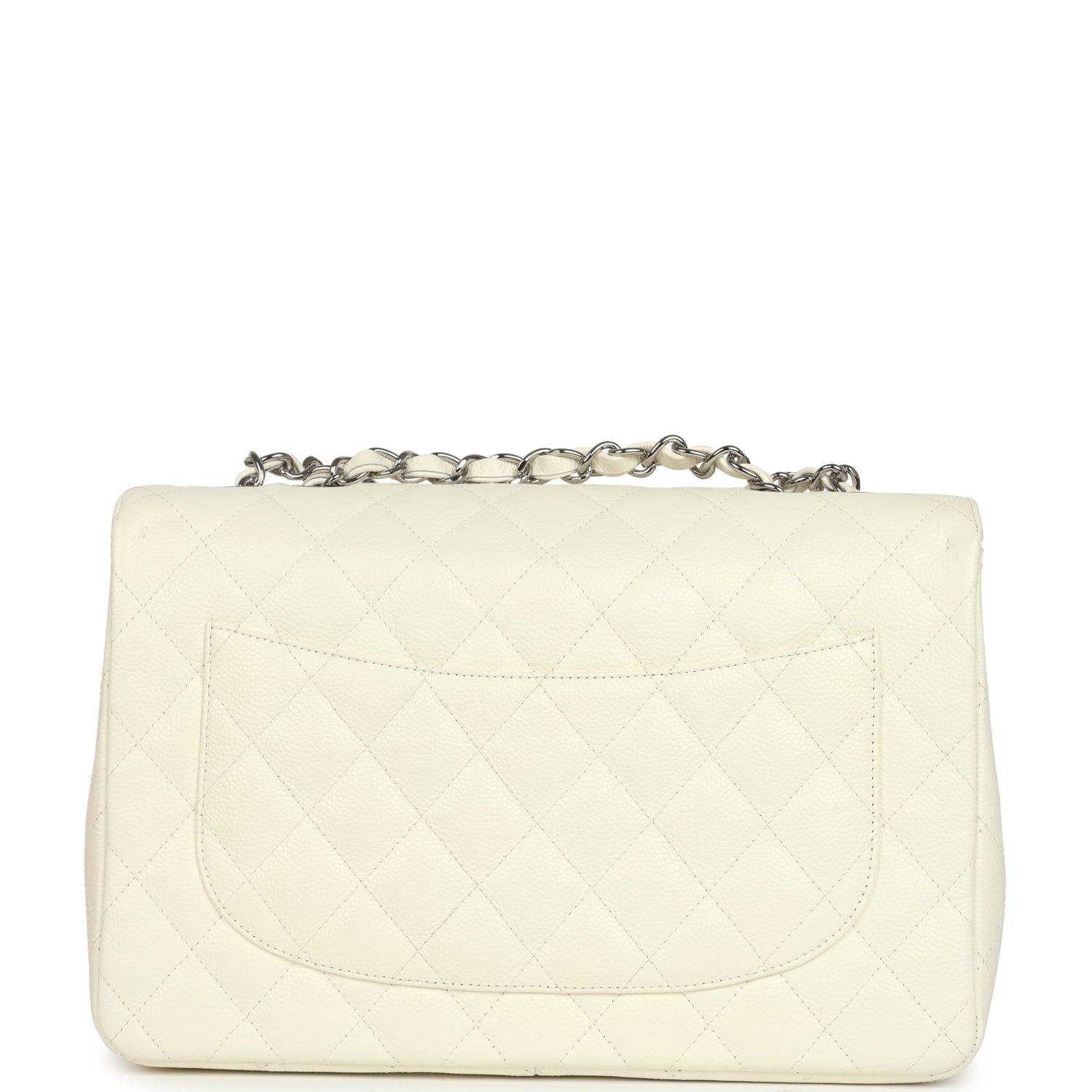 Vintage Chanel Classic Jumbo Single Flap Bag White Caviar Silver Hardware
