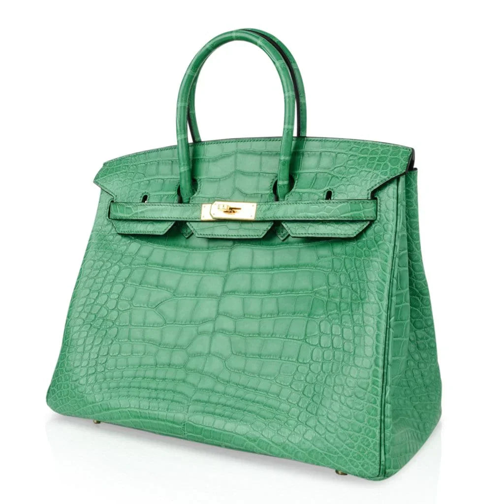 Birkin 35 Bag Matte Alligator Cactus Gold Hardware