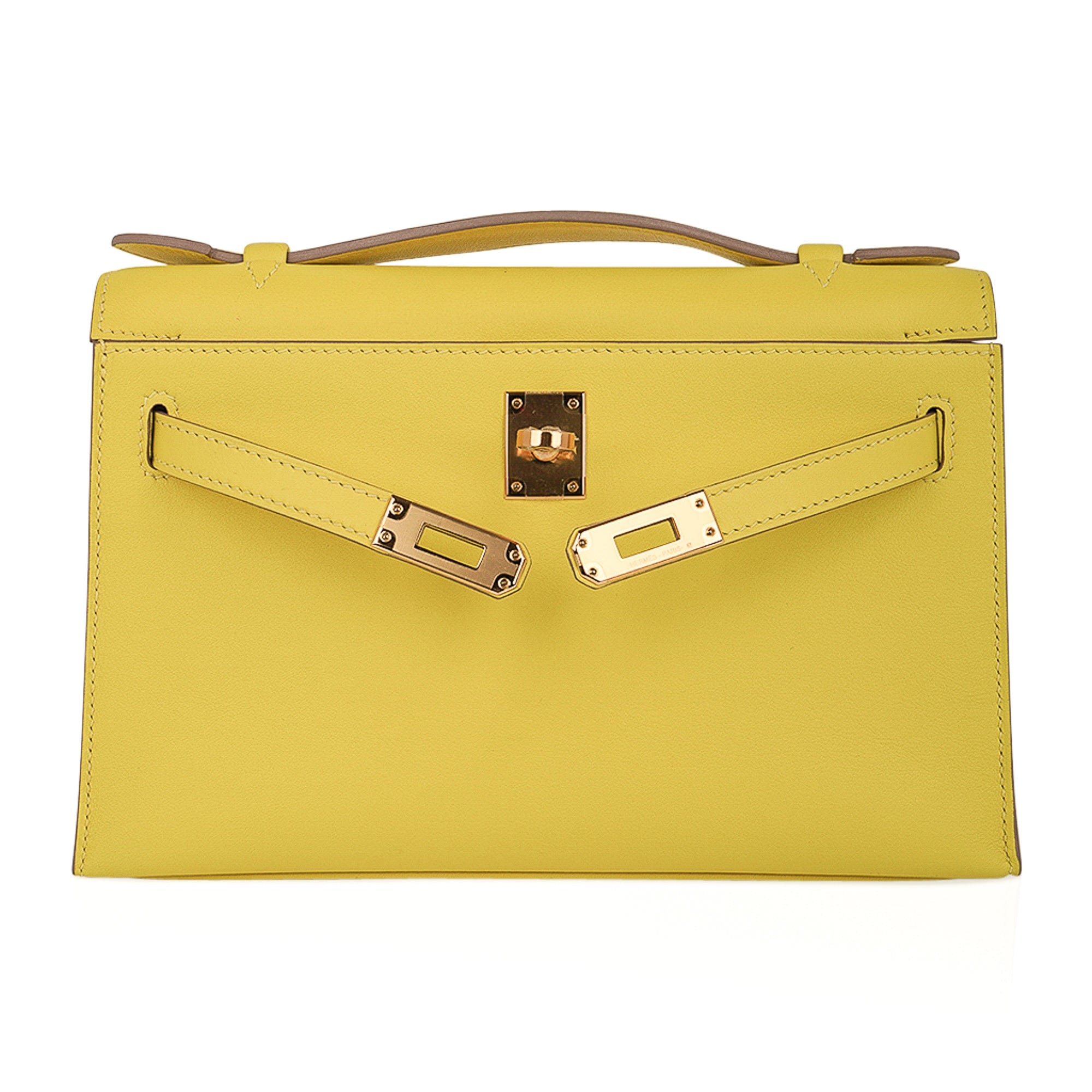 Kelly Pochette Bag Lime Clutch Gold Hardware Swift Leather